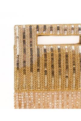 Ayla gold and silver suede embellished clutch 2