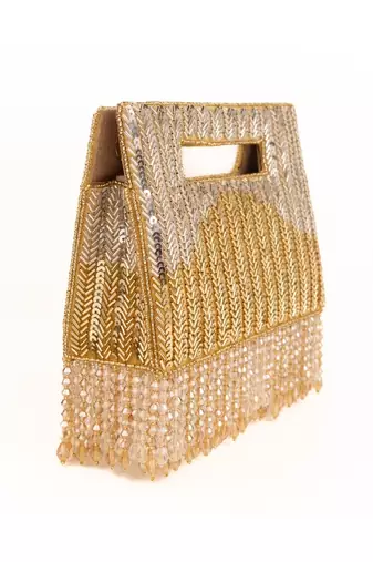 Ayla gold and silver suede embellished clutch