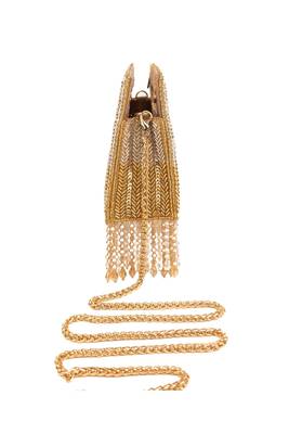 Ayla gold and silver suede embellished clutch 4