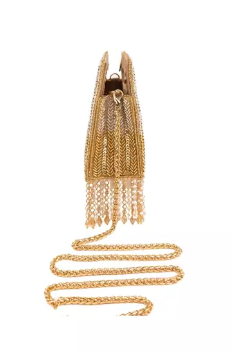 Ayla gold and silver suede embellished clutch