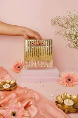 Ayla gold and silver suede embellished clutch 5