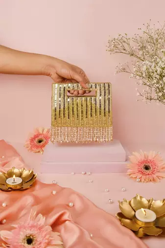 Ayla gold and silver suede embellished clutch