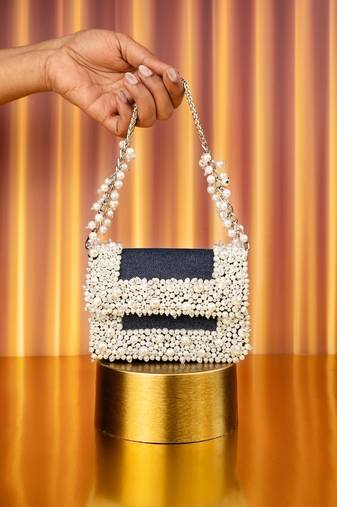 Elana denim pearl embellished mini bag