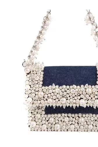 Elana denim pearl embellished mini bag