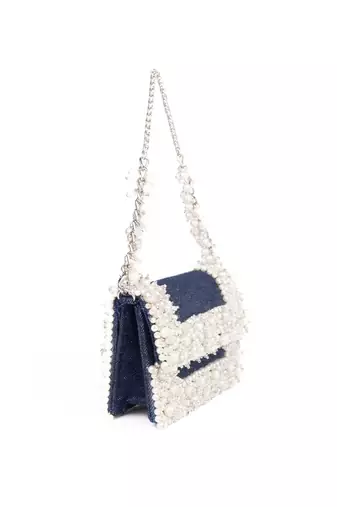 Elana denim pearl embellished mini bag