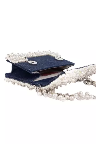 Elana denim pearl embellished mini bag