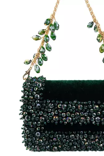 Elana green suede crystal embellished mini bag