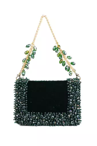 Elana green suede crystal embellished mini bag