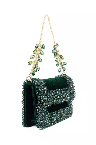 Elana green suede crystal embellished mini bag