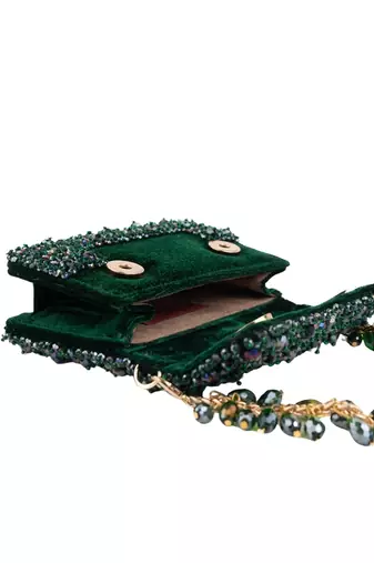 Elana green suede crystal embellished mini bag