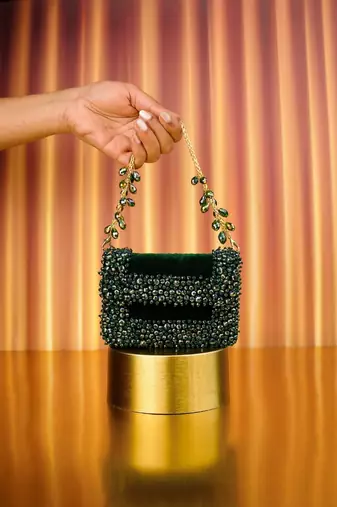 Elana green suede crystal embellished mini bag