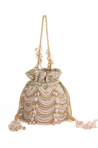 Gulzar gold & silver georgette embellished bucket bag