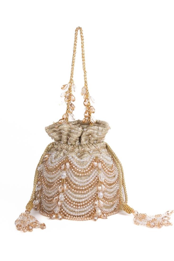Gulzar gold & silver georgette embellished bucket bag