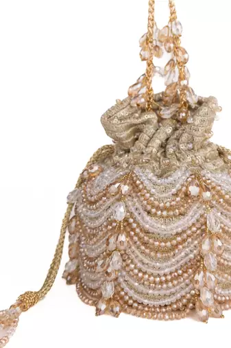 Gulzar gold & silver georgette embellished bucket bag