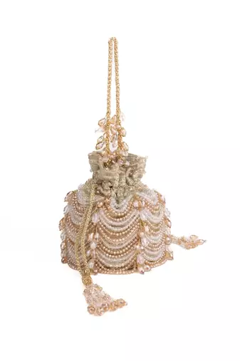 Gulzar gold & silver georgette embellished bucket bag