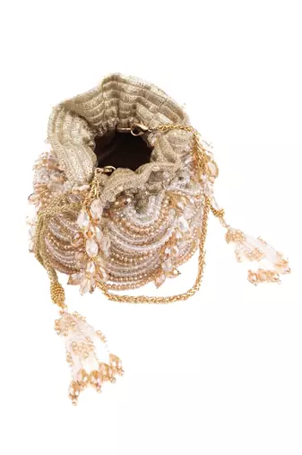 Gulzar gold & silver georgette embellished bucket bag