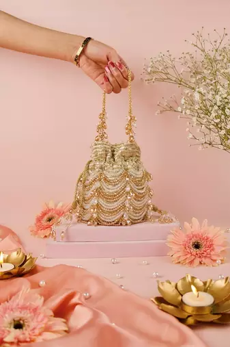 Gulzar gold & silver georgette embellished bucket bag