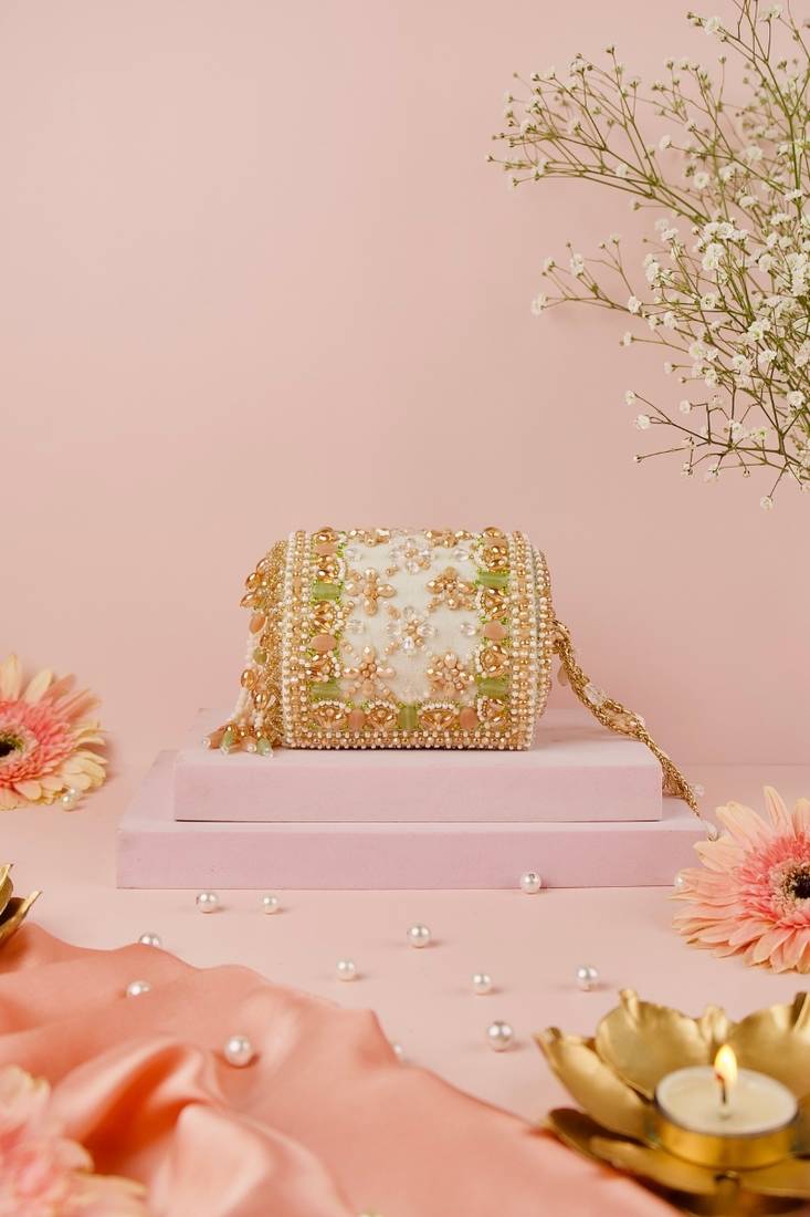 Bella pastel suede embellished cylinder mini bag