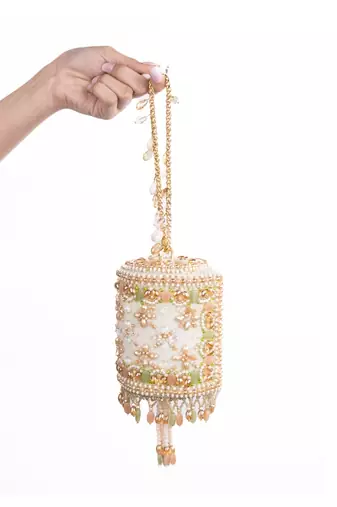 Bella pastel suede embellished cylinder mini bag