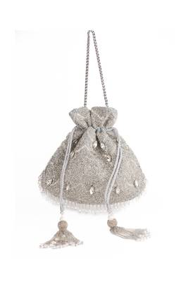Sunheri silver georgette embellished potli 2