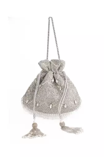 Sunheri silver georgette embellished potli