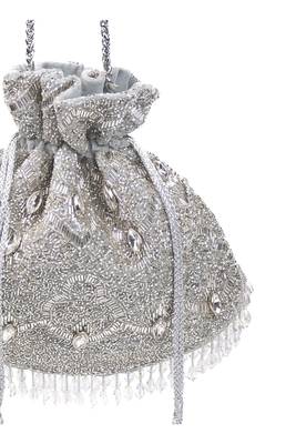 Sunheri silver georgette embellished potli 4