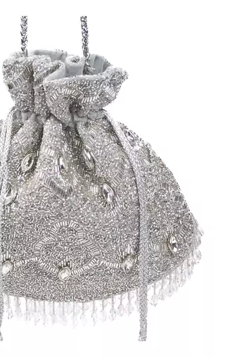 Sunheri silver georgette embellished potli