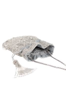 Sunheri silver georgette embellished potli 5