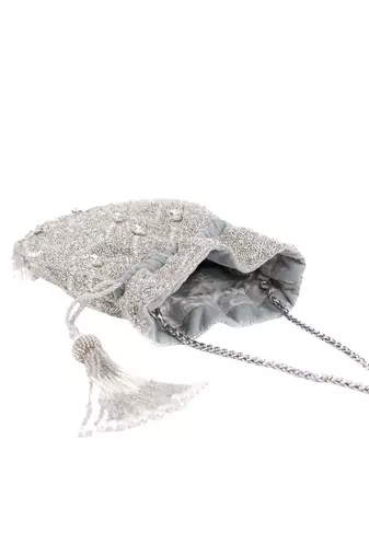 Sunheri silver georgette embellished potli
