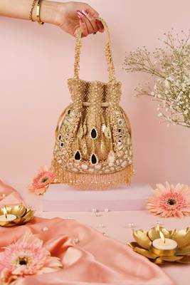 Tarah gold suede mirror embellished potli 1
