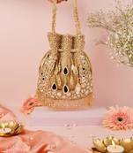 Tarah gold suede mirror embellished potli