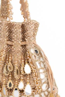 Tarah gold suede mirror embellished potli 2