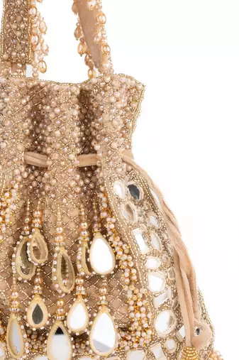 Tarah gold suede mirror embellished potli
