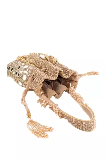 Tarah gold suede mirror embellished potli