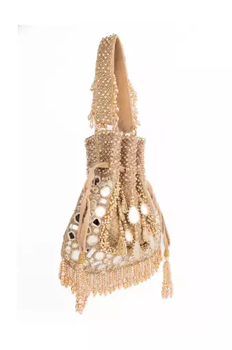 Tarah gold suede mirror embellished potli