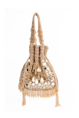 Tarah gold suede mirror embellished potli 5