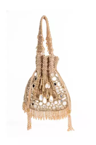 Tarah gold suede mirror embellished potli