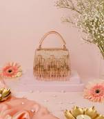 Bushra rose gold suede handcrafted box bag