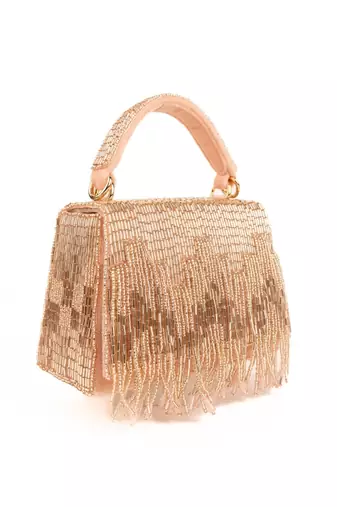Bushra rose gold suede handcrafted box bag
