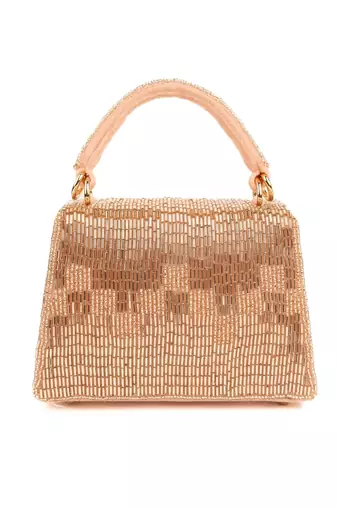 Bushra rose gold suede handcrafted box bag