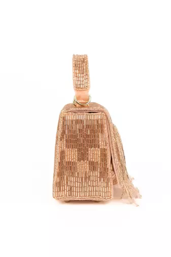 Bushra rose gold suede handcrafted box bag