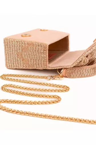 Bushra rose gold suede handcrafted box bag