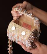 Eva gold & silver georgette embellished mini cylinder bag