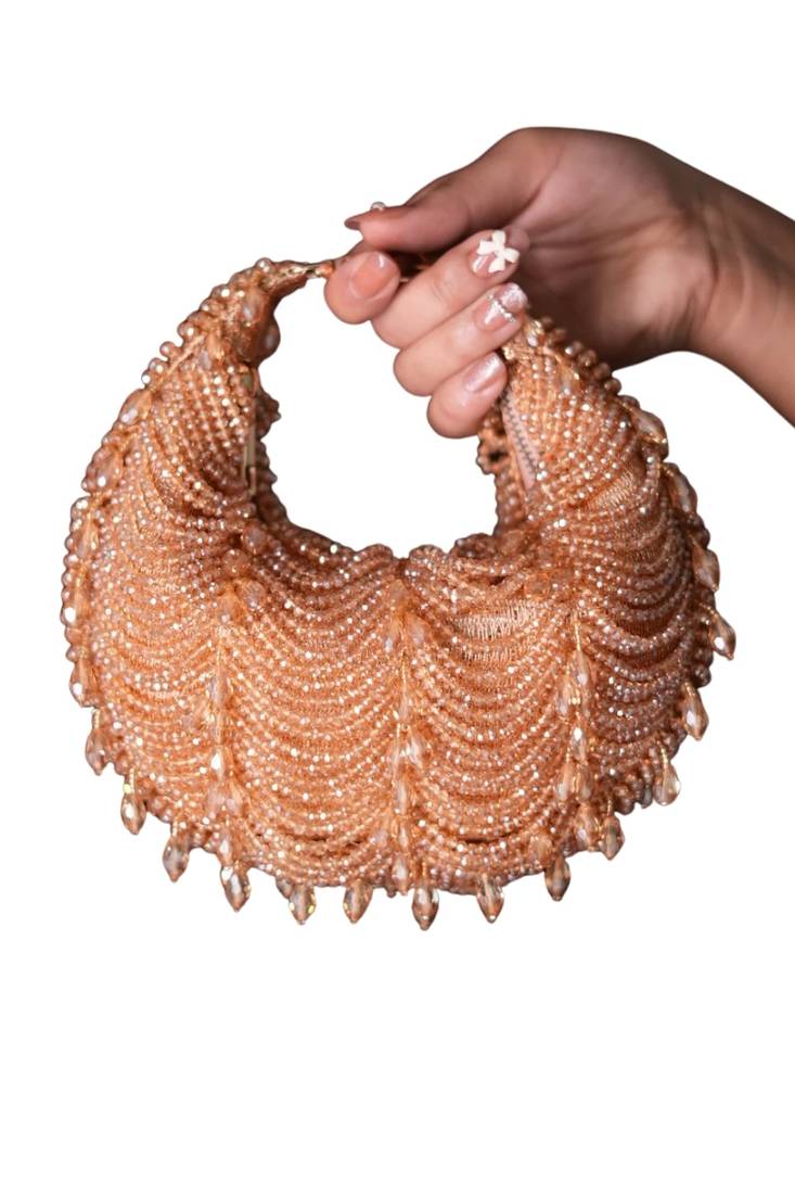 Liona gold georgette embellished hobo bag