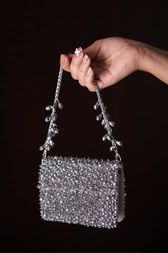 Kiyara grey suede crystal embellished mini bag