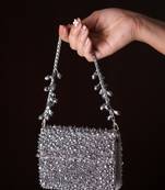 Kiyara grey suede crystal embellished mini bag