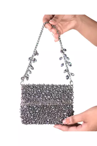 Kiyara grey suede crystal embellished mini bag