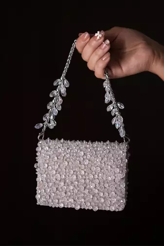 Kiyara silver suede crystal embellished mini bag