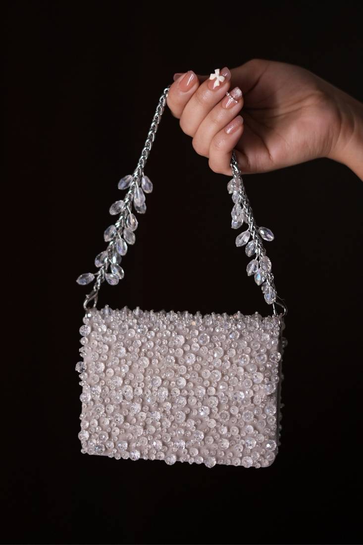 Kiyara silver suede crystal embellished mini bag