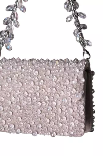 Kiyara silver suede crystal embellished mini bag